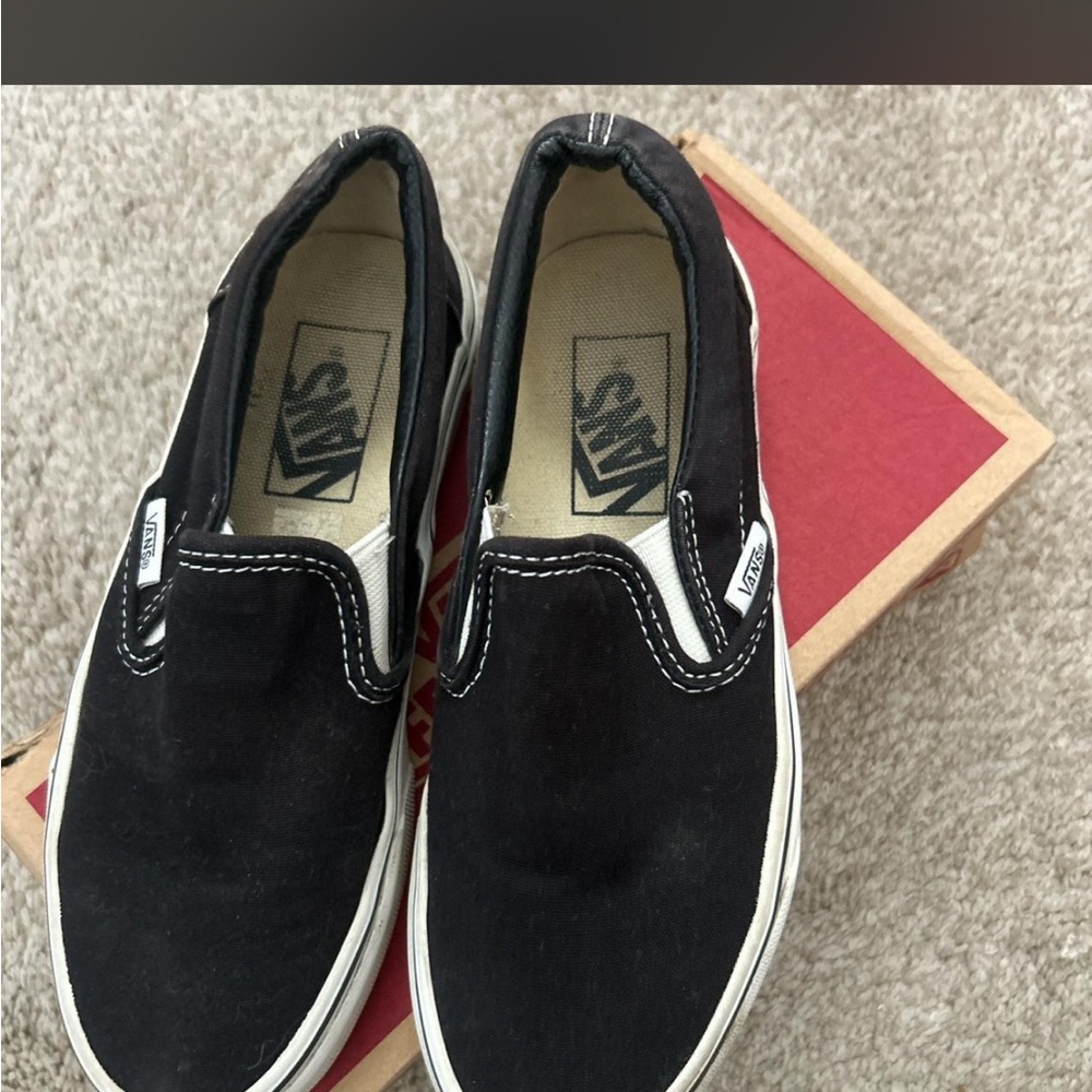 Vans Black Slip-On Canvas Loafers with White Trim - Picture 2 of 6